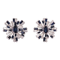 Blue Sapphire & Diamond Earrings Studded in 18k White Gold