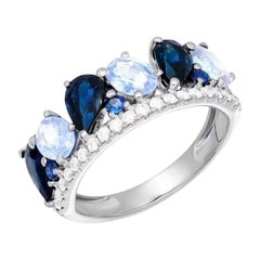 Bague classique en or 14 carats avec diamants et saphirs bleus pour elle