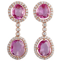 5.30 Carat Pink Sapphire and Diamond Earring Studded in 18 Karat Rose Gold