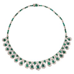 Emerald Diamond White Gold Necklace