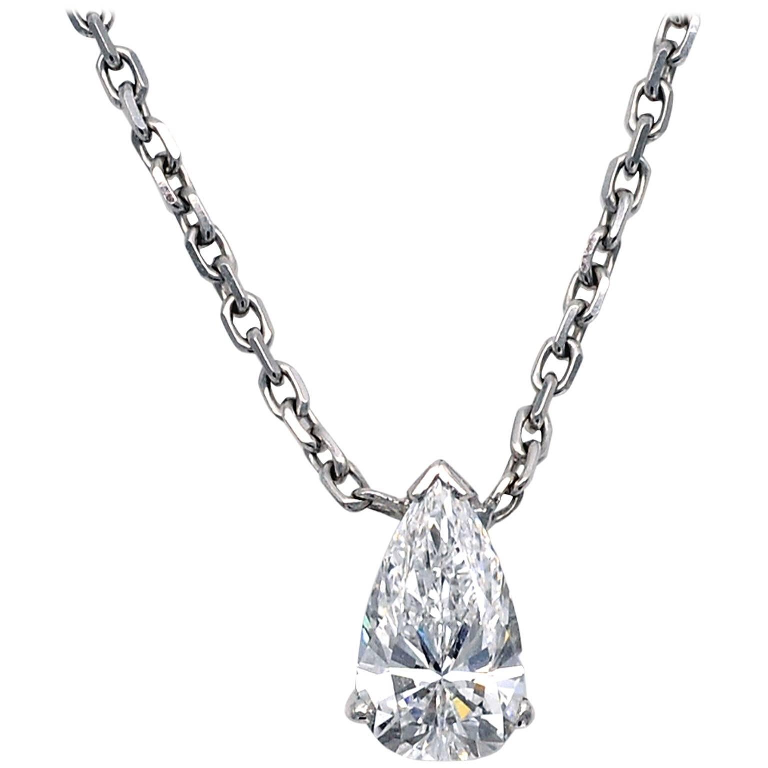 1.12 Carat Pear-Shaped Diamond Gold Solitaire Pendant