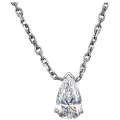 1.12 Carat Pear-Shaped Diamond Gold Solitaire Pendant