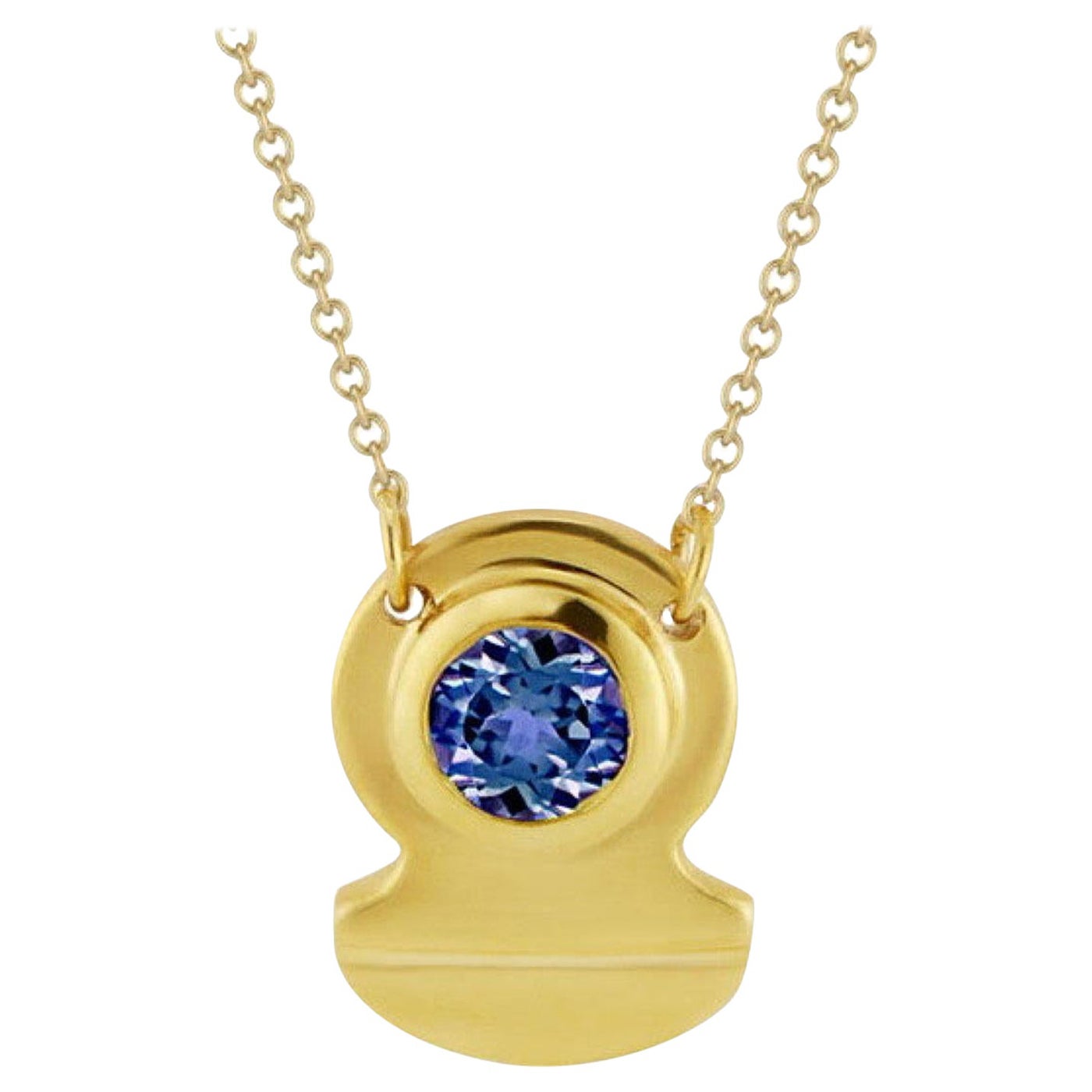 22 Karat Gold Vermeil Crescent Iolite Solitaire Necklace by Chee Lee Designs For Sale