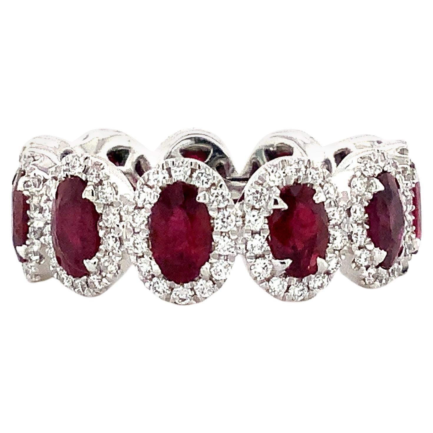 Roman + Jules Gem Quality Oval Ruby and Diamond Eternity Ring Set in Platinum For Sale