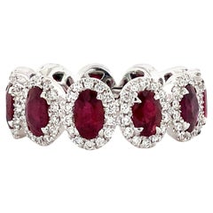 Roman + Jules Gem Quality Oval Ruby and Diamond Eternity Ring Set in Platinum
