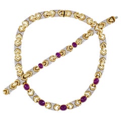 Vintage Bulgari Necklace Bracelet Set 18k Gold Ruby Diamond Bvlgari Estate Jewel