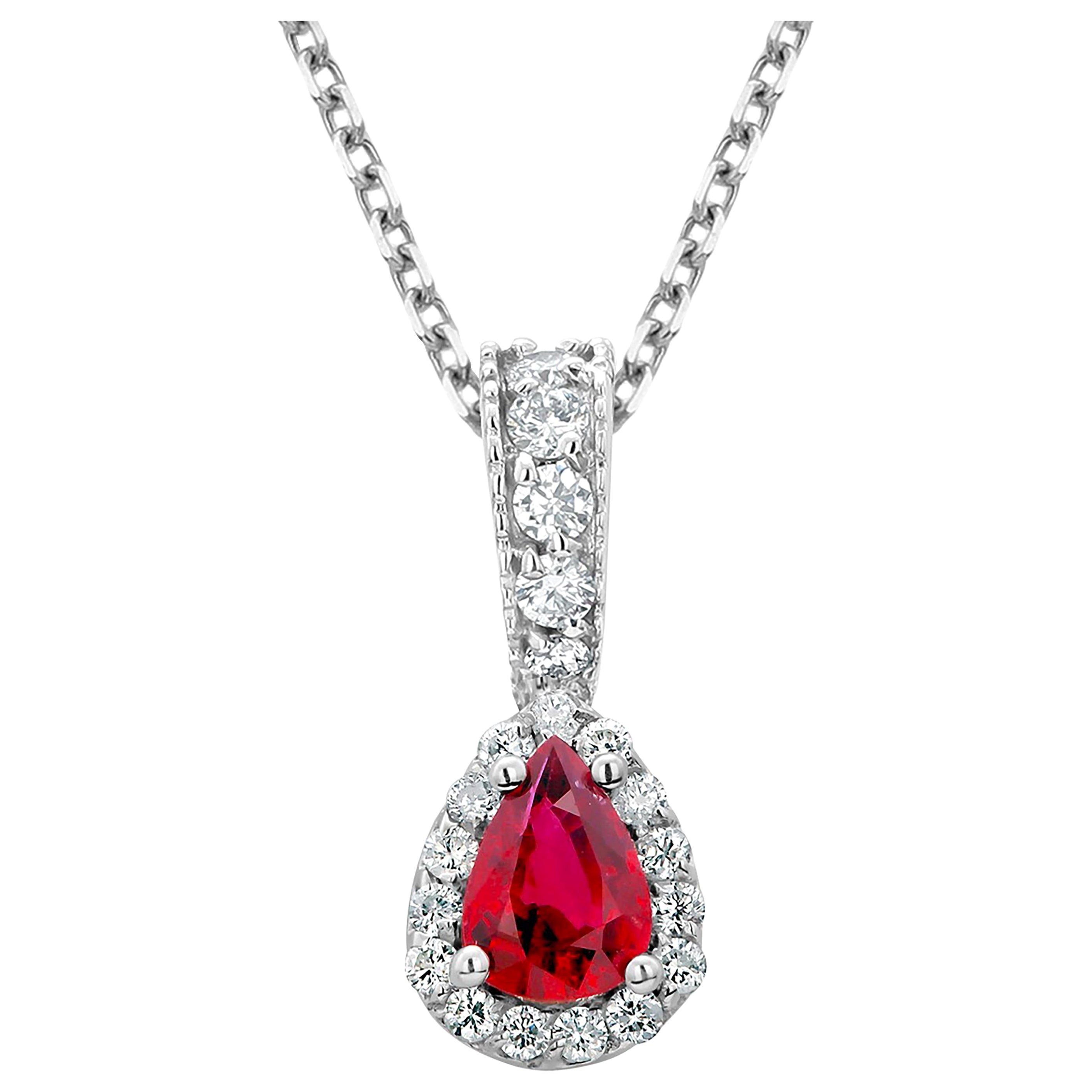 GIA Certified No Heat Burma Pear Shaped Ruby Diamond Platinum Pendant Necklace