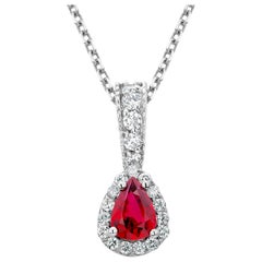 GIA zertifiziert keine Hitze Burma Pear Shaped Ruby Diamond Platinum Anhänger Halskette