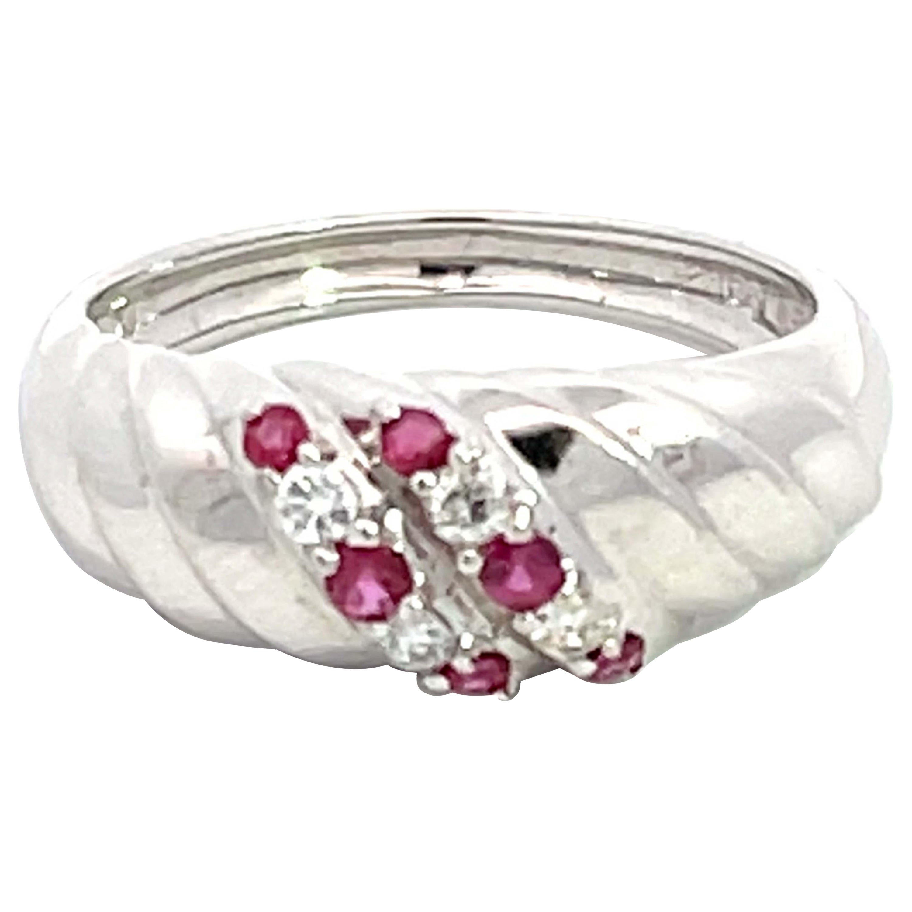 Ruby and Diamond Ripple Band in 14k White Gold For Sale