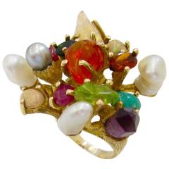 1970s Virgilio of Taxco Modernist Gemstone Cocktail Ring 10