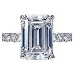 Bague de fiançailles avec diamant taille émeraude de 10 carats certifié GIA, G IF