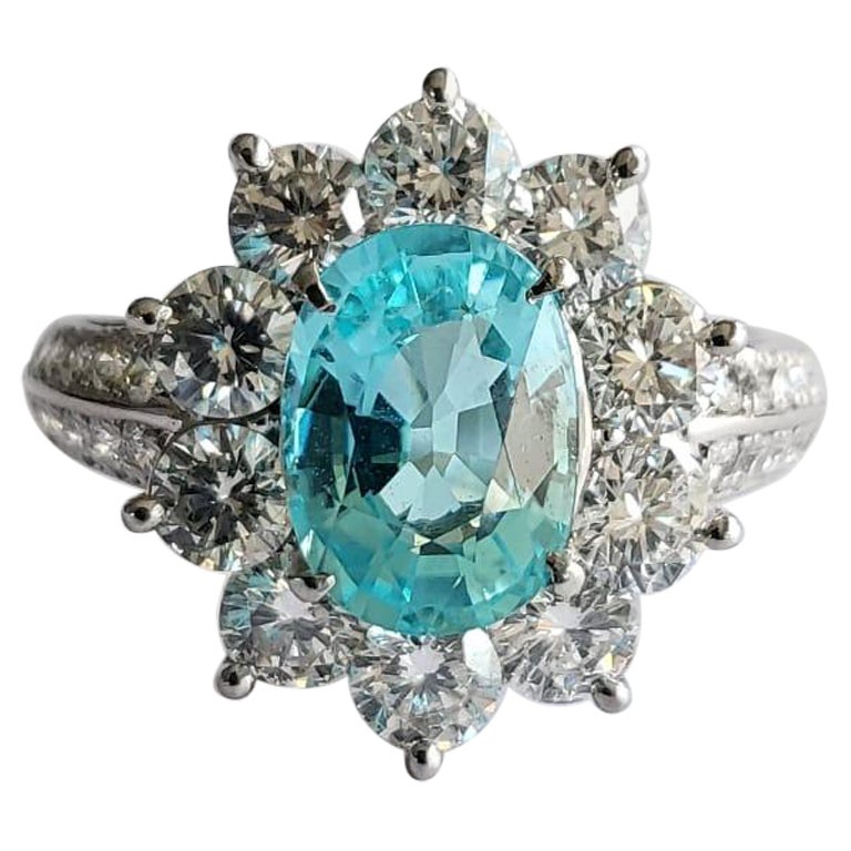 GIA Certified 1.83 Carat Paraiba Tourmaline Diamond Engagement Cocktail Ring For Sale