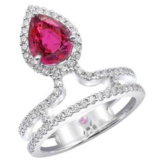 Bague en or 14KWG avec diamants et rubis naturel non chauffé de 1,93 carat, certifié GIA