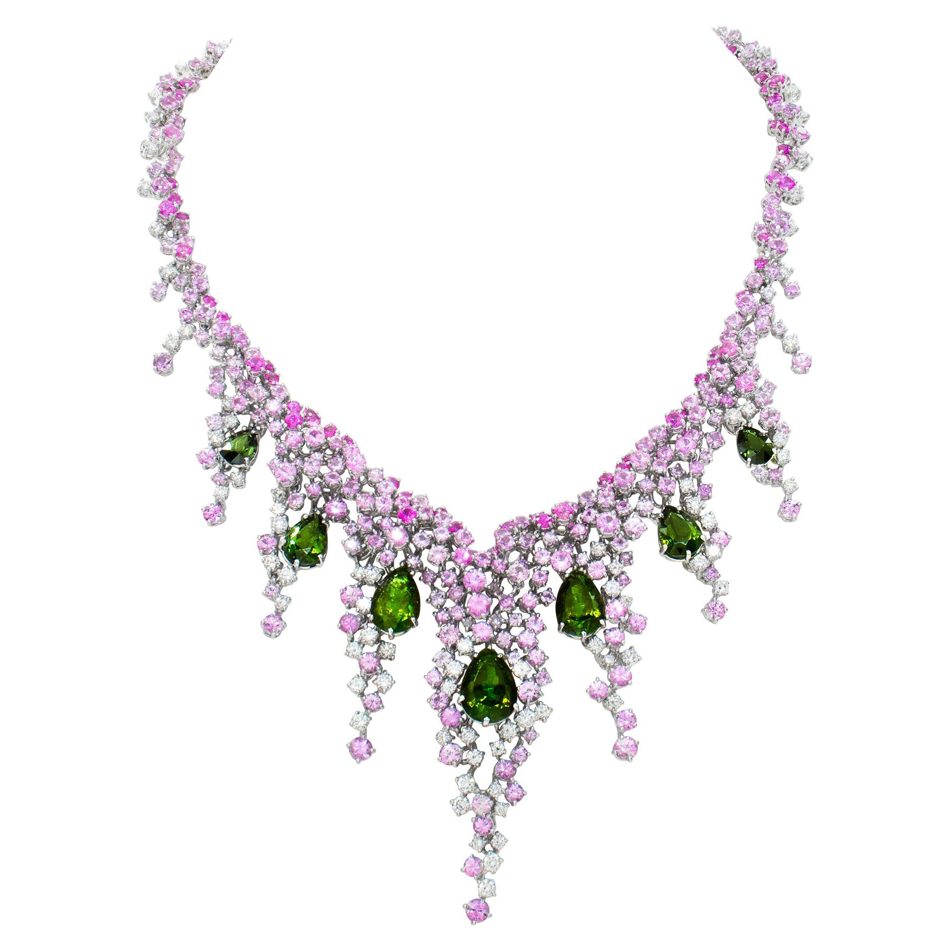 Pink Sapphire and Diamond Necklace, 24.60 Carats