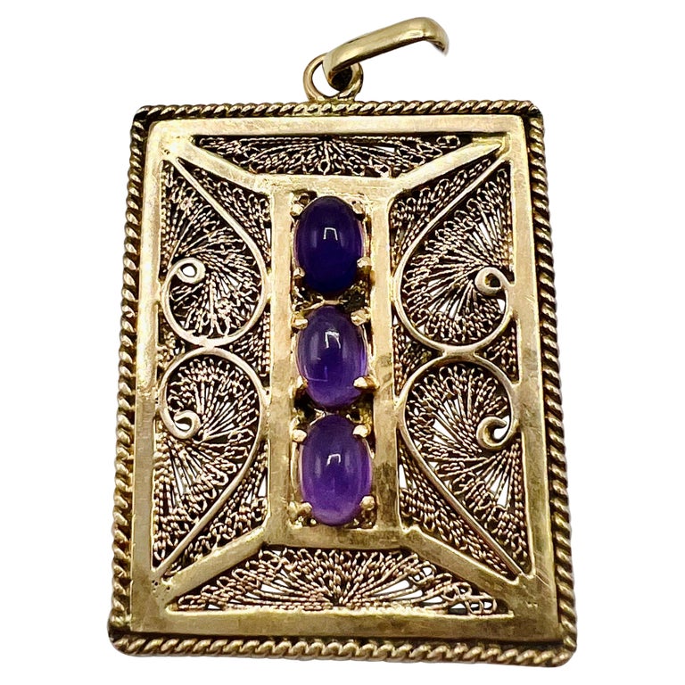 Pendentif Ancien En Or 18 Carats Filigrane Avec Une Turquoise - Bijou Ethnique Ou Vintage D'occasion