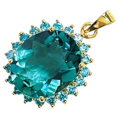New Santa Maria IF 9.2ct Aquamarine & Sapphire YGold Plated Sterling Pendant
