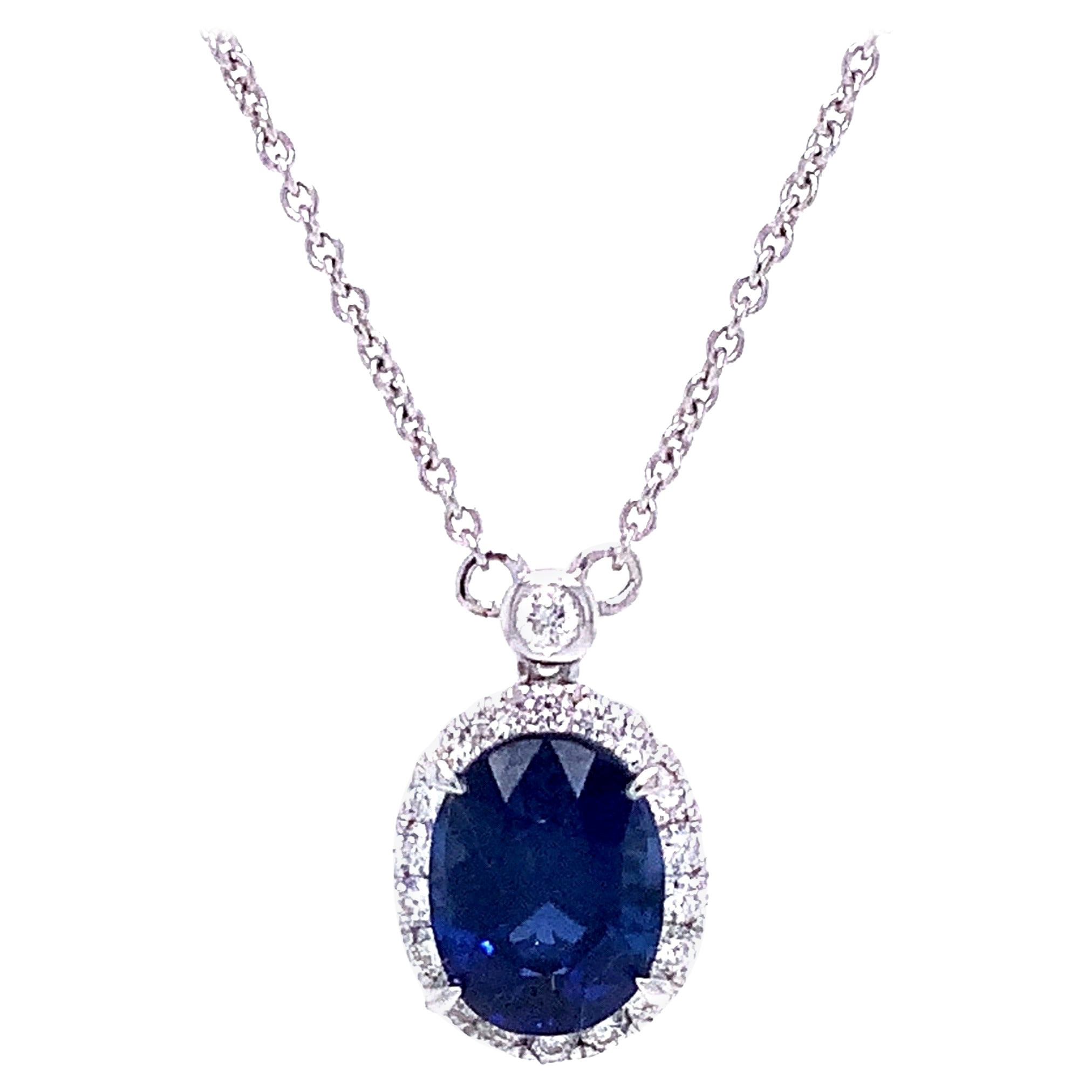 Roman + Jules GIA Certified Blue Sapphire and Diamond Necklace Set in 18k W/G For Sale