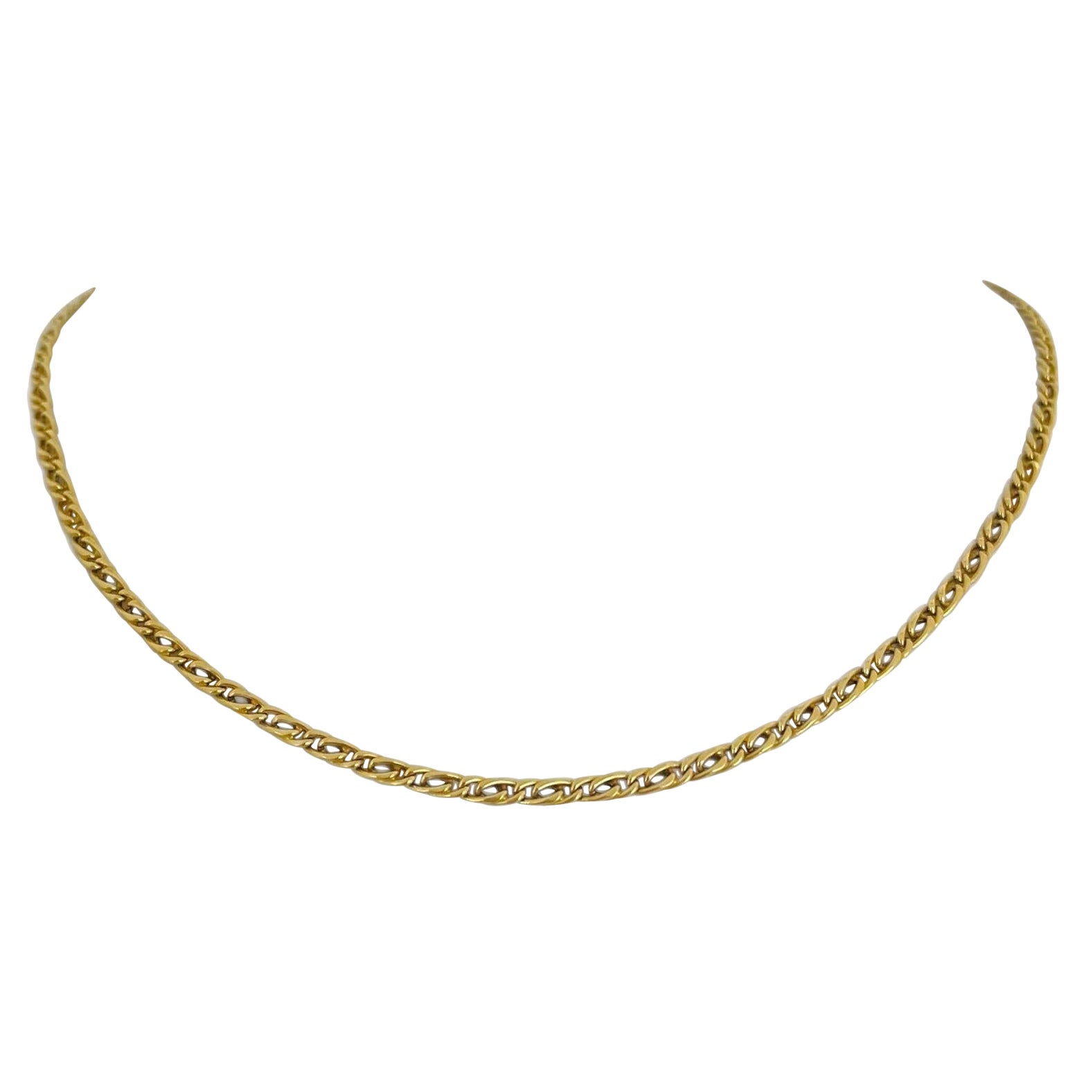 18 Karat Yellow Gold Hollow Ladies Fancy Double Curb Link Necklace, Italy For Sale