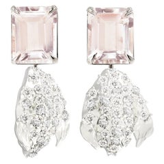 Morganite White Gold Contemporary Stud Earrings with Diamonds