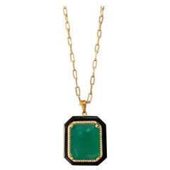 24.34 Carat Emerald, Black Onyx and Diamond Pendant