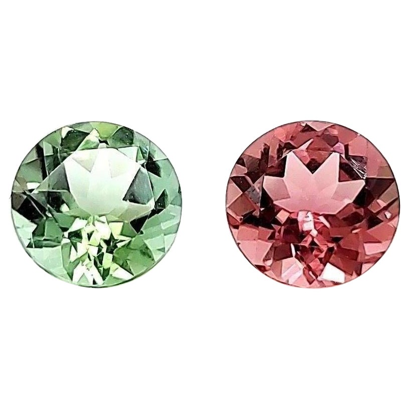 Unheated Green and Red Tourmaline Round Pair GRS For Sale