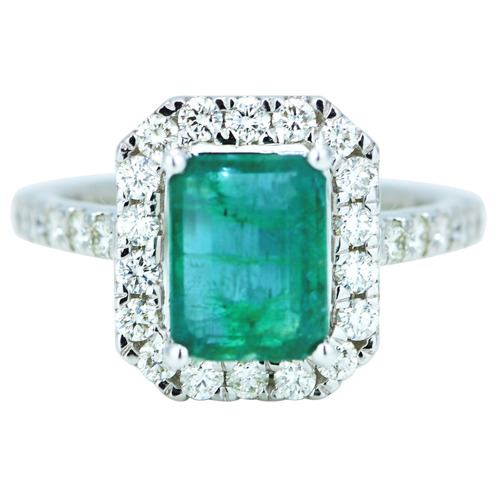 Natural 2.11 Carat Green Emerald and Diamond Ring For Sale