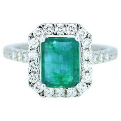 Natural 2.11 Carat Green Emerald and Diamond Ring