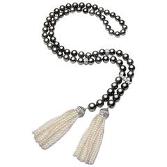 Tahitian Cultured Pearl Diamonds Tassel Necklace 7