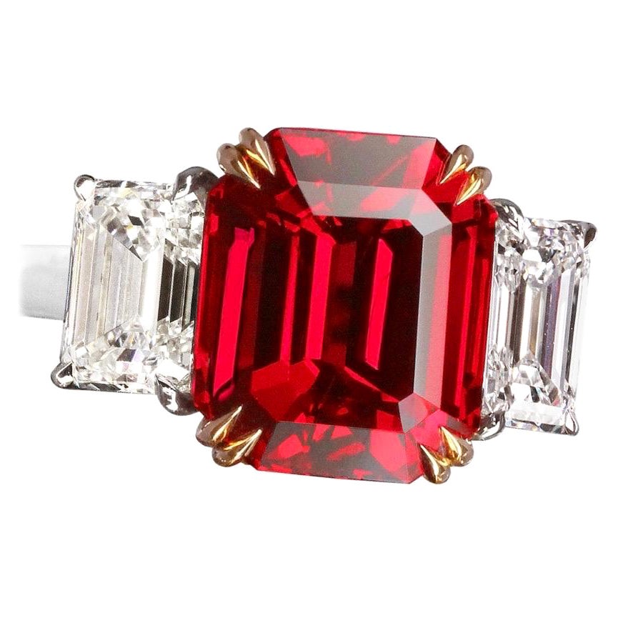 Emilio Jewelry Certified 8.00 Carat No Heat Emerald Cut Ruby Ring  For Sale