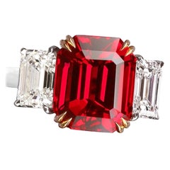 Retro Emilio Jewelry Certified 8.00 Carat No Heat Emerald Cut Ruby Ring 