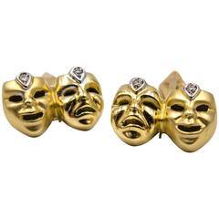 Distinctive Diamond Gold Comedy and Tragedy Mask Cufflinks