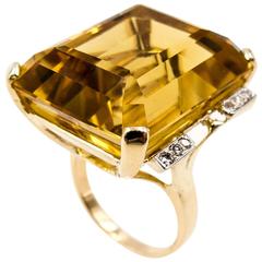 Massive Golden Citrine Diamond Two Color Gold Ring