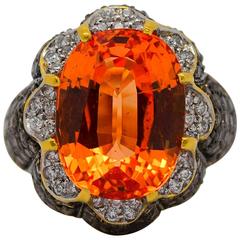 Fine AGL11.12 Carat Orange Sapphire Diamond Gold Ring