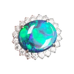 15.58 Carat Black Australian Opal and Diamond Engagement Ring