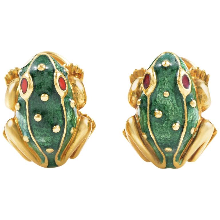 David Webb Enameled Ruby Gold Frog Earrings at 1stDibs | david webb ...