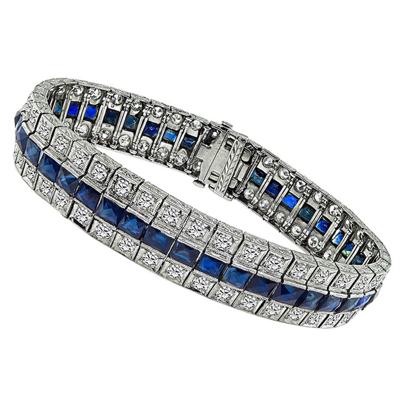 Bracelet Art Déco 5.00ct Diamond 18.00ct Sapphire en vente