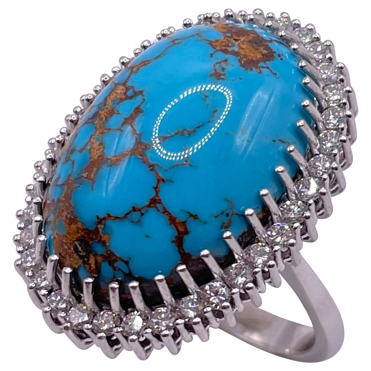 Natural Turquoise and White Gold Diamond Ring