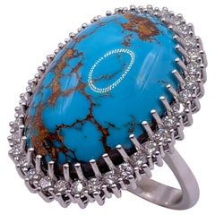 Vintage Natural Turquoise and White Gold Diamond Ring