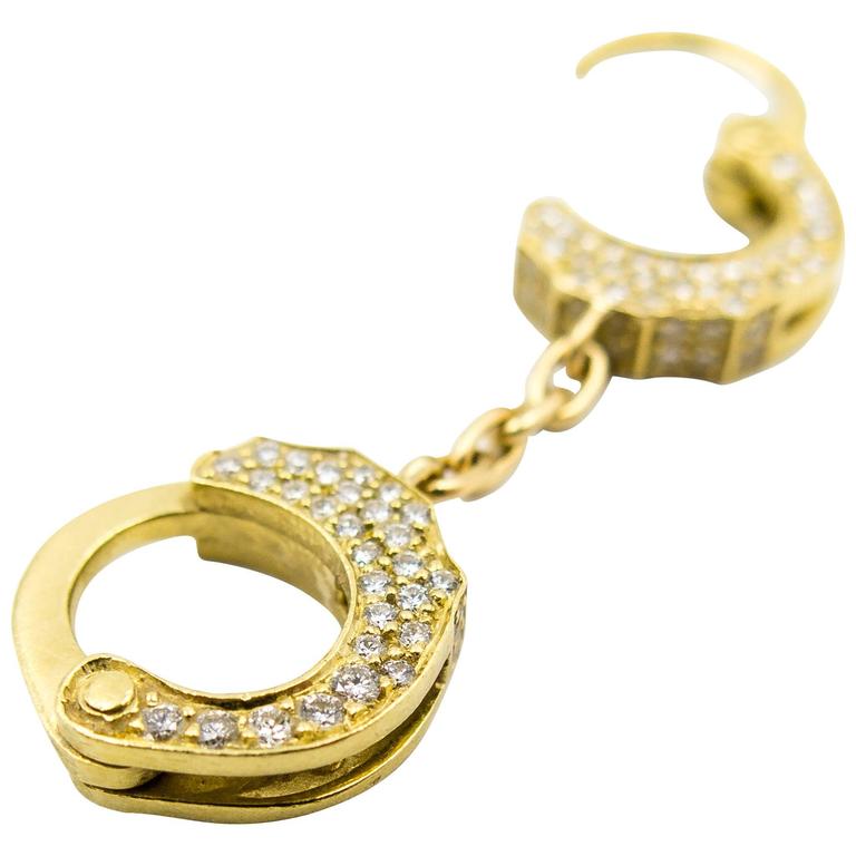 Unusual Diamond Gold Handcuff Pendant For Sale at 1stdibs