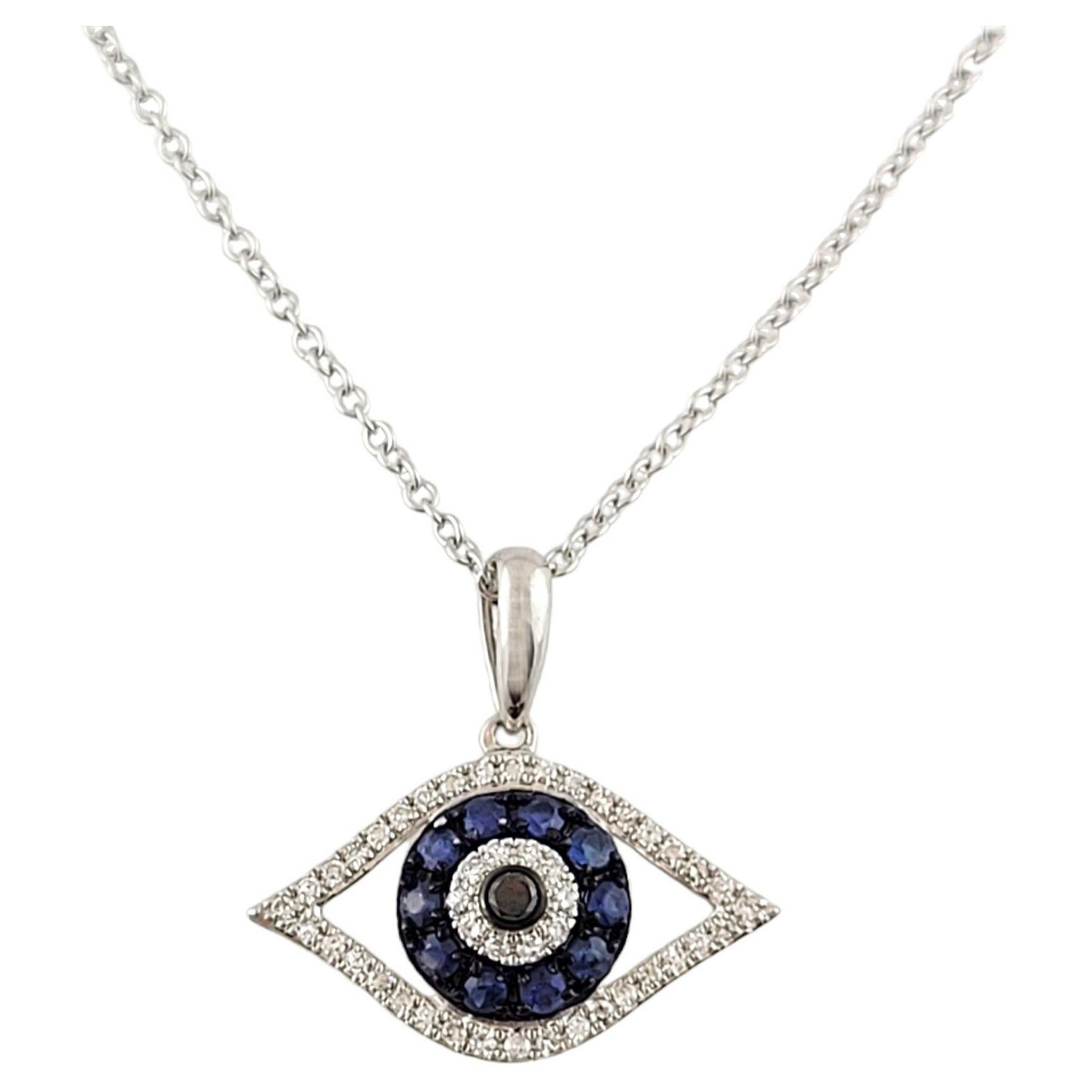 14k White Gold Effy Chain and Diamond Sapphire Eye Pendant