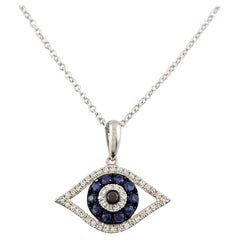 Vintage 14k White Gold Effy Chain and Diamond Sapphire Eye Pendant