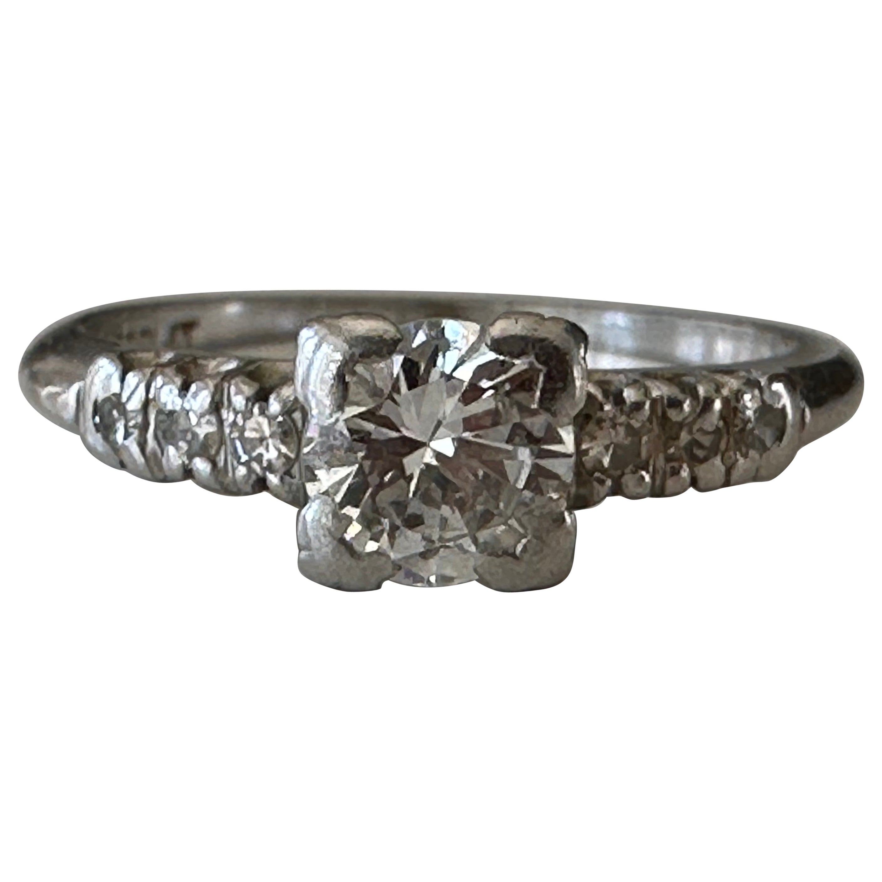 Midcentury Diamond and Platinum Engagement Ring