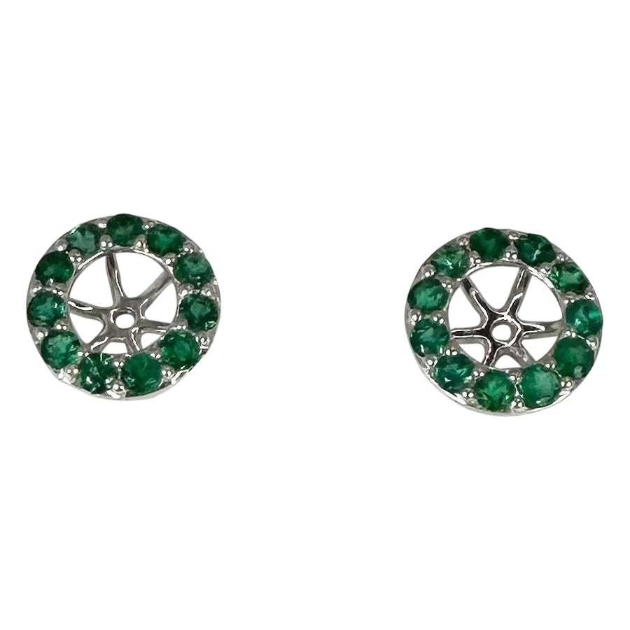 Emerald Gemstone Earrings Jackets for Stud Earrings 18 Karat White Gold