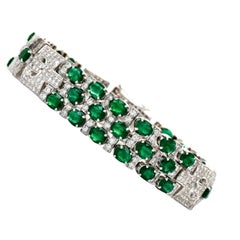 Diamond Emerald 18k White Gold Geometric Link Bracelet