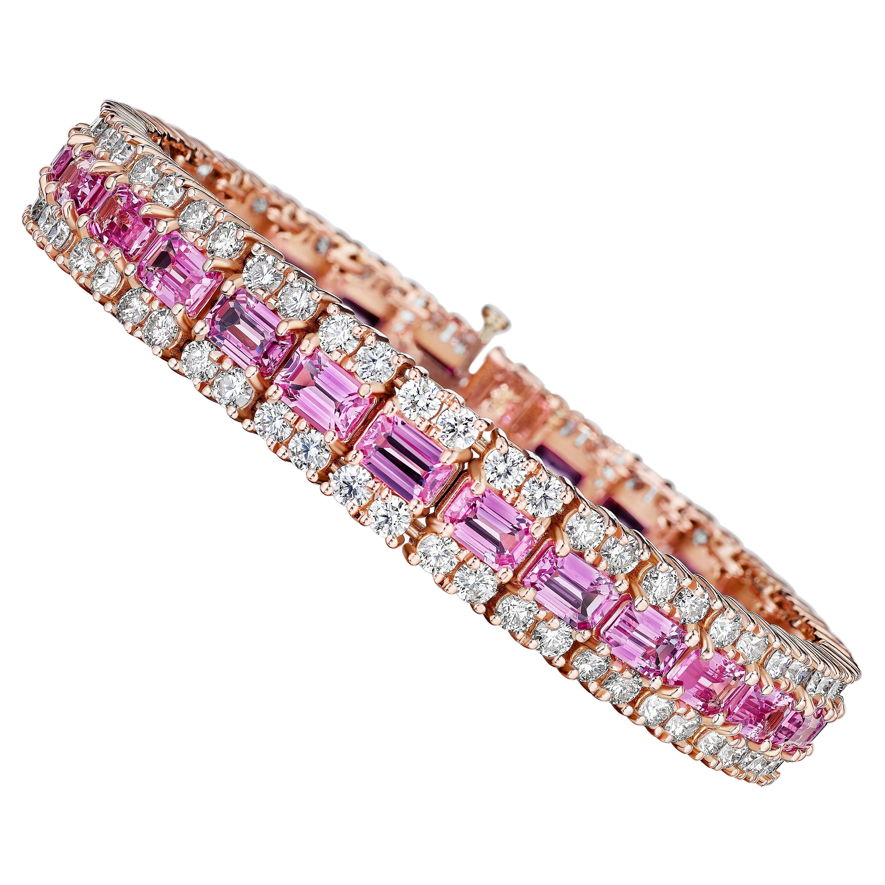 Multi Row 25.11 Carat Pink Sapphire and Diamond Bracelet For Sale