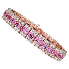 Multi Row 25.11 Carat Pink Sapphire and Diamond Bracelet