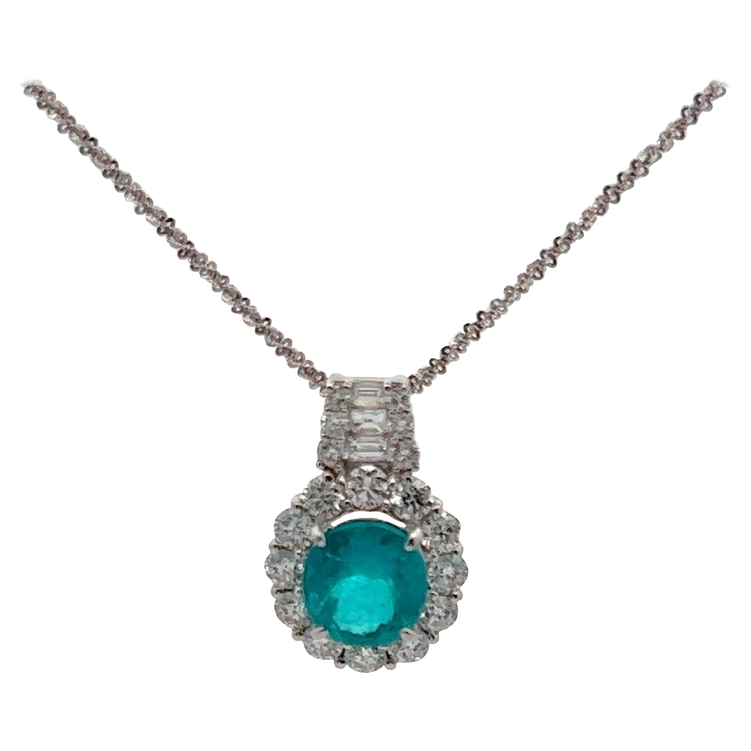 GIA Certified 1.87 Carat Brazilian Paraiba Tourmaline Diamond Pendant For Sale