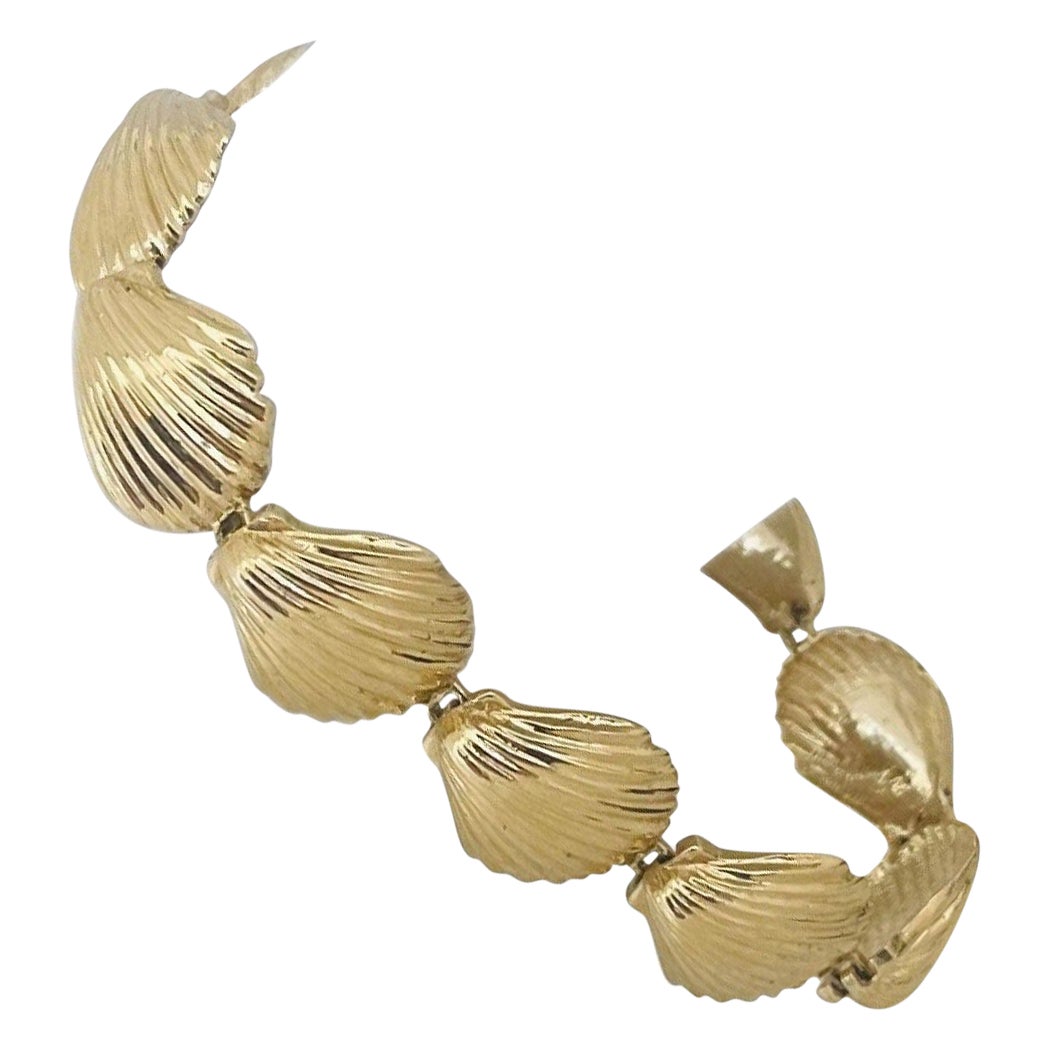14 Karat Yellow Gold Ladies Scallop Shell Link Bracelet