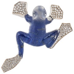 Vhernier 18K White Gold Rock Crystal with Diamond Frog Pin