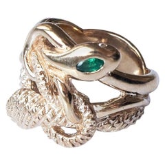 Smaragd-Marquis Weißer Diamant-Rubin-Schlangenring im viktorianischen Stil Bronze J Dauphi